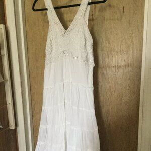 White 100% cotton layered Double Decker dress with bling on the top size L/XL